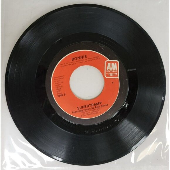 Record 45 RPM Vinyl  Supertramp It's Raining Again/ Bonnie Record VINTAGE 1982 - Picture 6 of 6